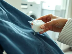 Kobieta usuwa plamę z podkładu z białej tkaniny, prezentując skuteczne metody czyszczenia ubrań.